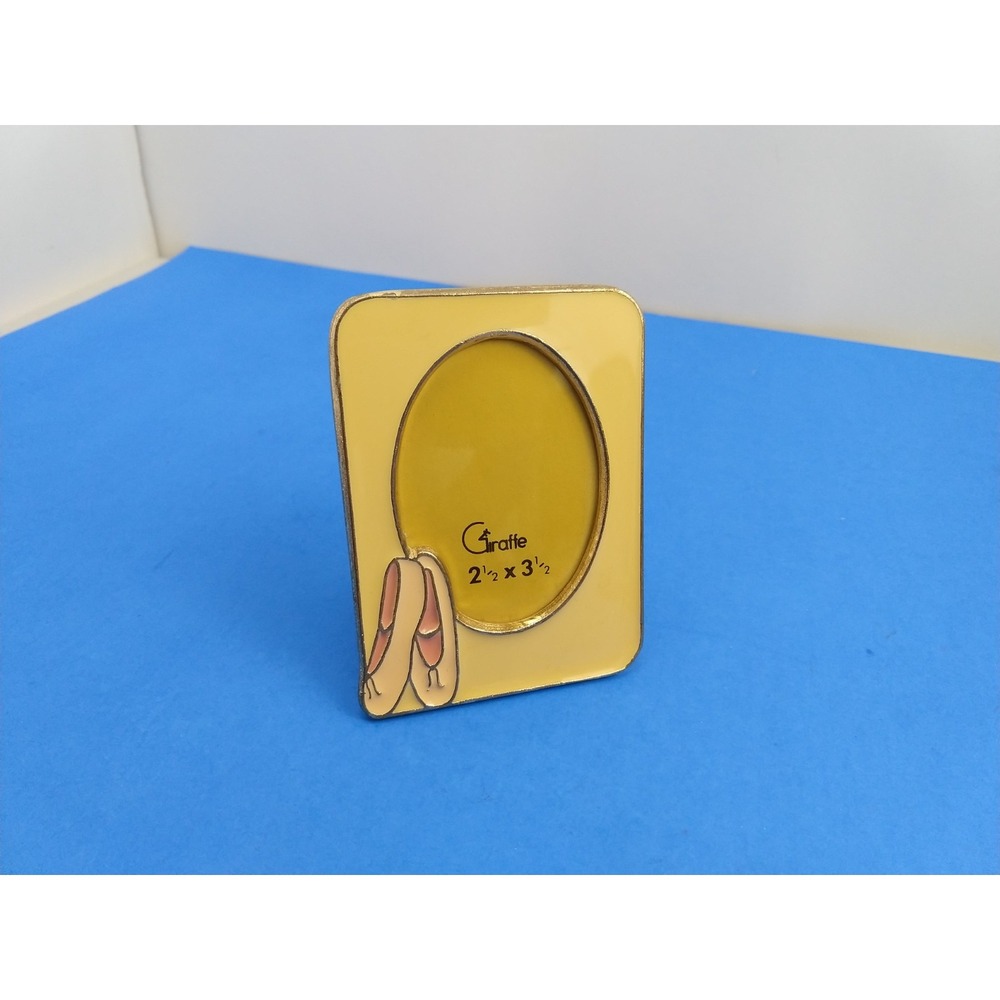 Vintage Giraffe Brand Pink Slippers Enamel Mini Picture Frame 2.5 x 3.5"